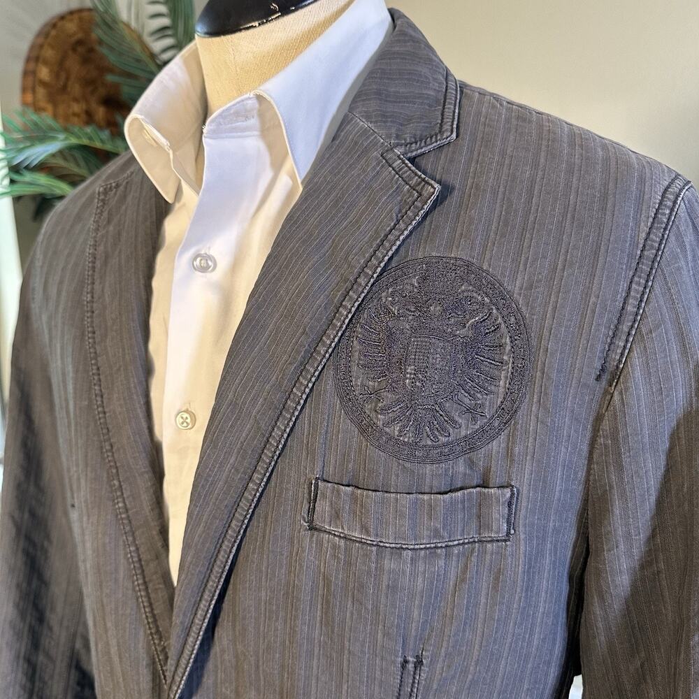 International Concepts Cotton men L gray Denim lined cotton Seersucker sport coa